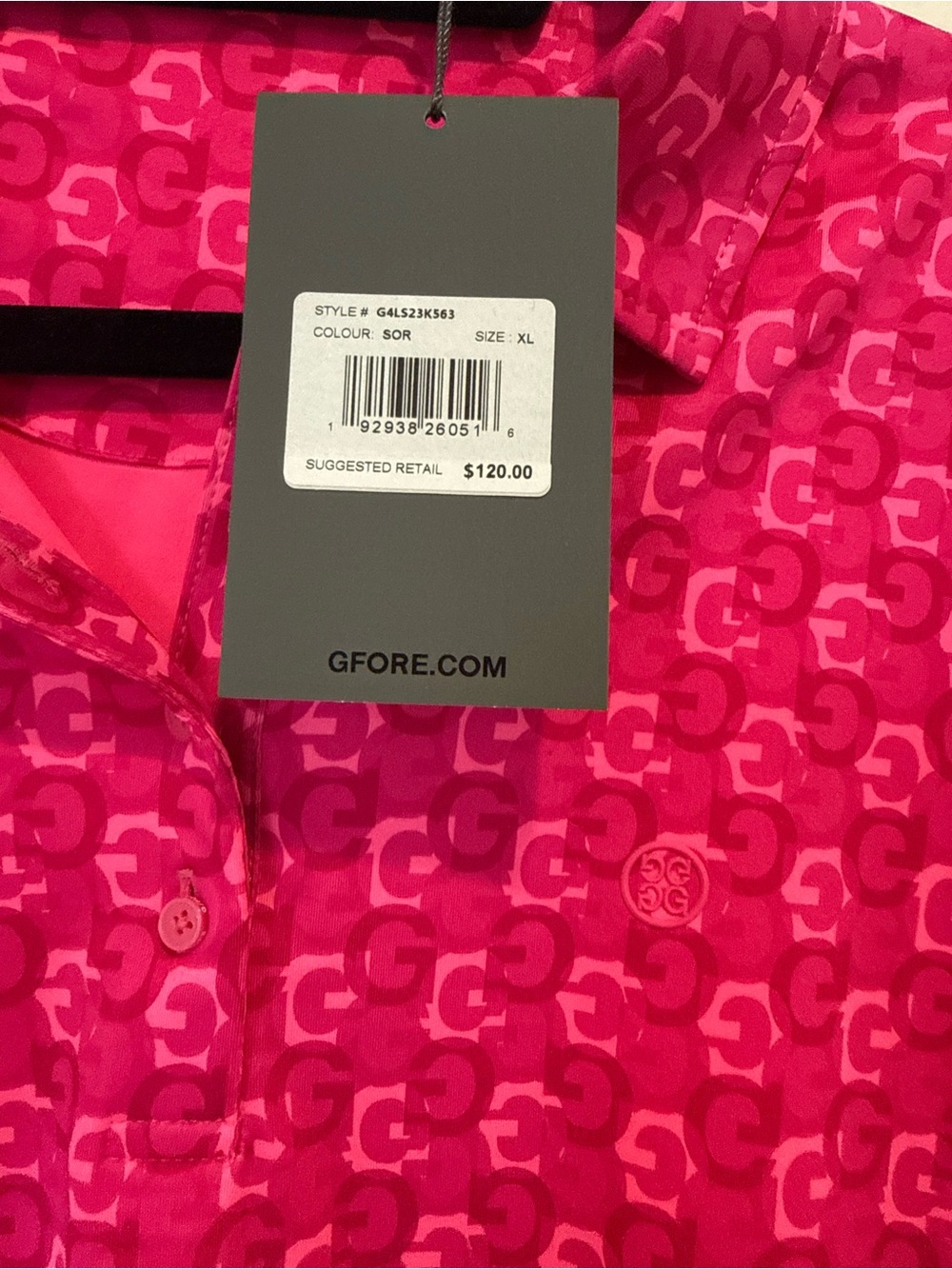 GFORE Women’s Pink Patterned G Polo, Sz XL - Picture 2 of 5